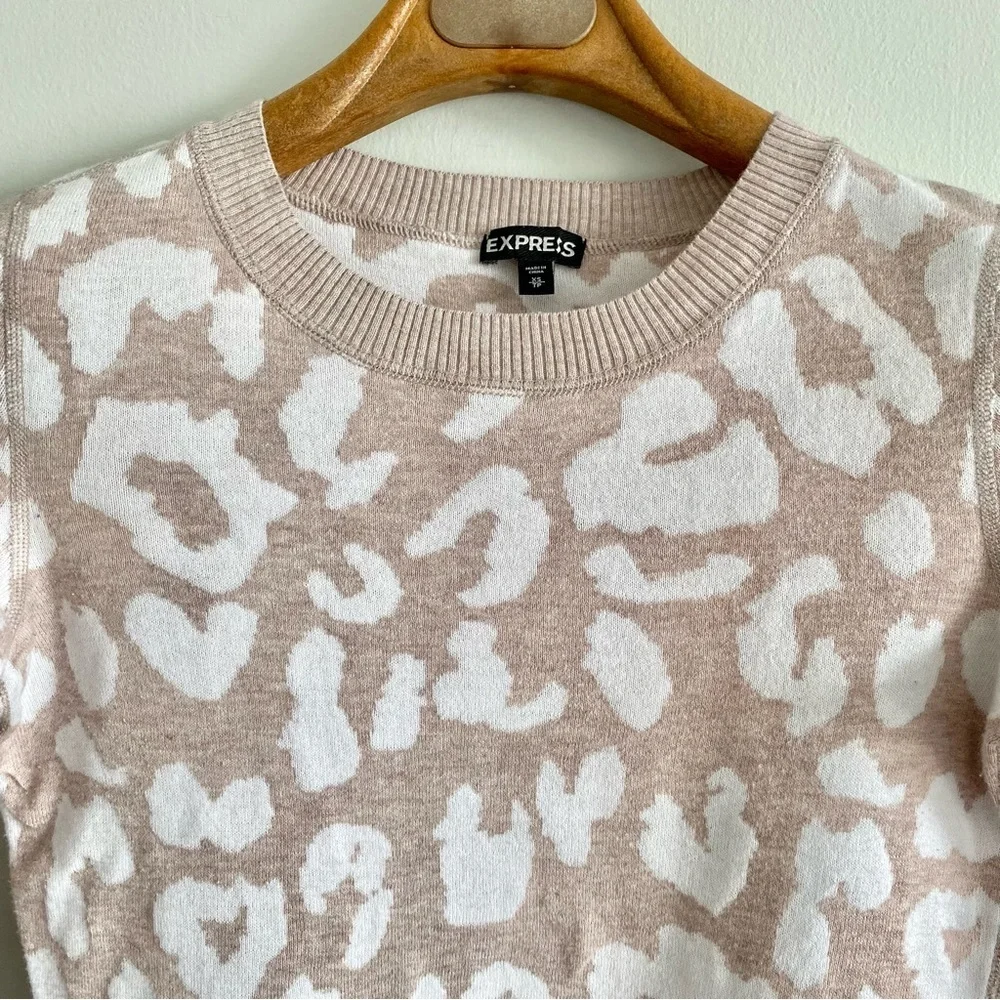 Express Tan & White Animal Print Sweater Size XS